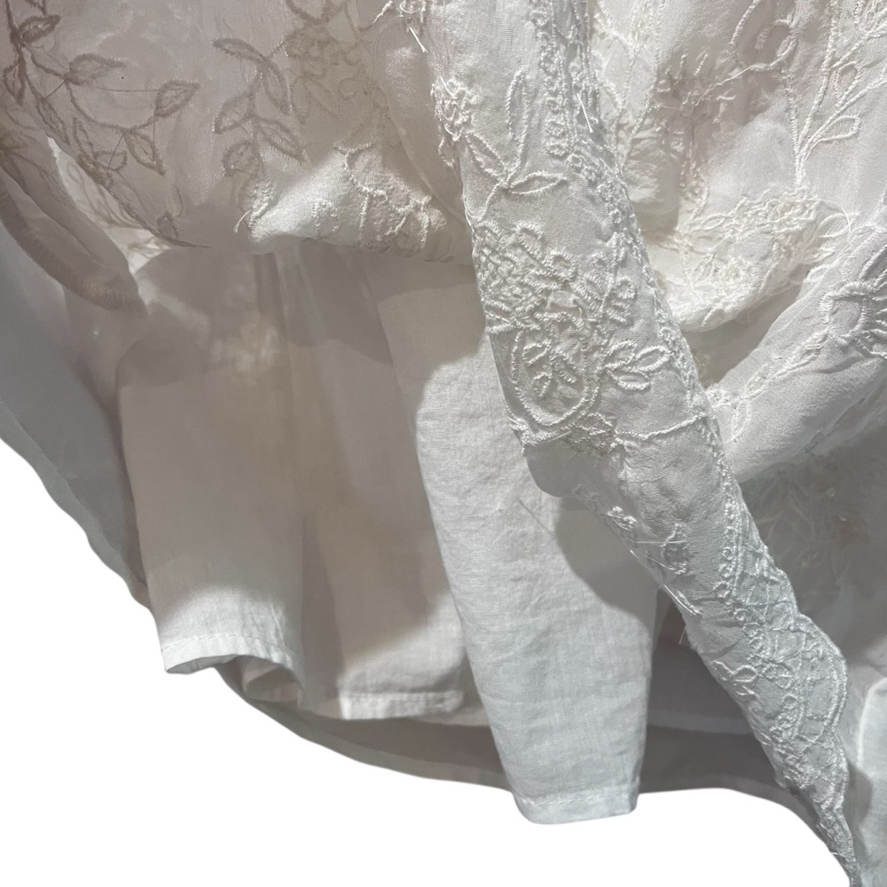 J Peterman White Silk Tunic Blouse Floral Embroidered Victorian Sequins Size 6 - Picture 6 of 9